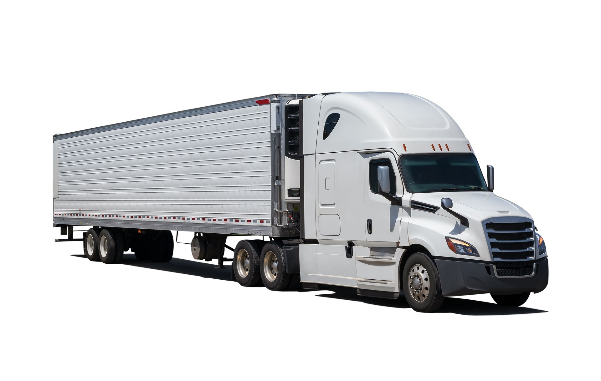 White Semi Truck with Cargo Container cleaned of all logos on white background.