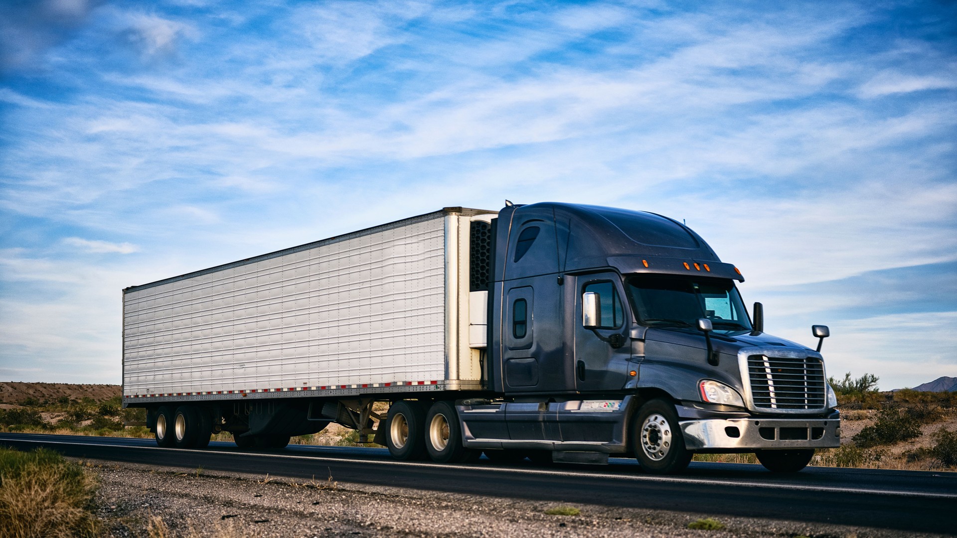 Long Haul Semi Truck On a Rural Western USA Interstate Highway